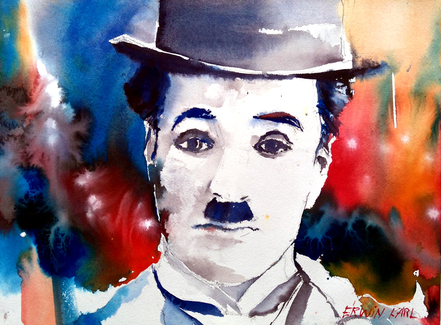 charlie chaplin watercolour aquarell salzburg künstler art modern